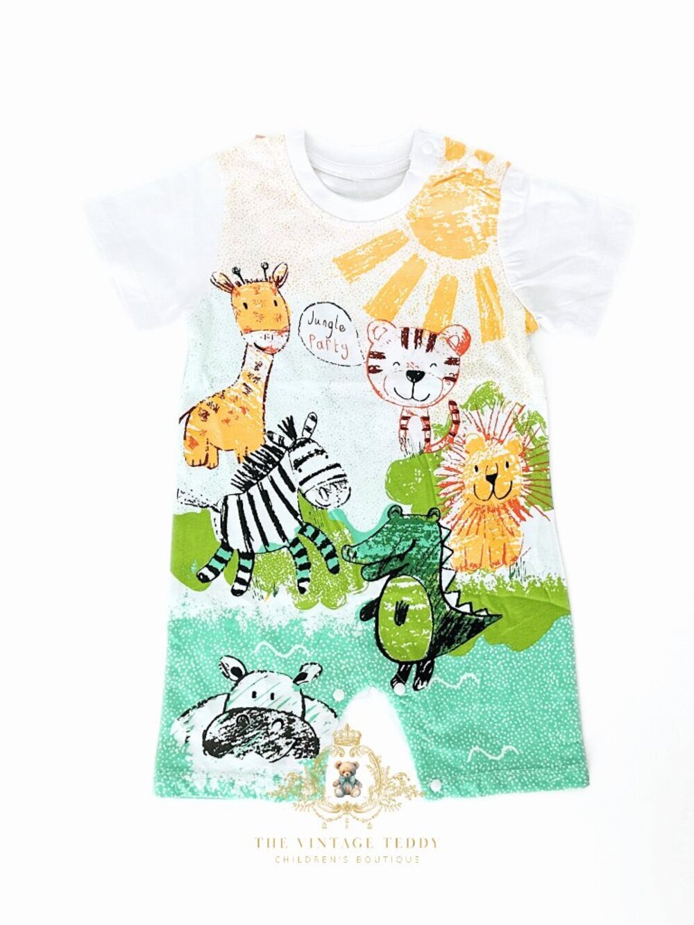 NWT Adorable Kids One-piece Sleep N' Play Romper Fun Lets Jungle Party! 3-6M